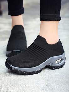 Women Two-Tone Walking Shoes,  Casual Sports Shoes With Air Cushion, Height Increasing Sneakers
