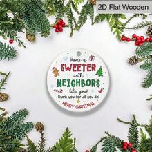 2D Flat, 1pc Wooden Christmas Neighbor Decor - "Sweeter With Neighbors" Gingerbread House Number Sign Design, White & Green Holiday Decor, With Gold Hanging Loop, For Door, Tree, Fence - Gift, 2D Flat, Christmas Decoration - White - View 4