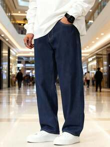 Nuevo 2025, Jeans rectas para hombres, modelos jóvenes, negros, azules claros, cintura media, rectas, ajustadas elásticas, casuales, relajadas y cómodas para llevar en todas las estaciones - Azul - Ver 2