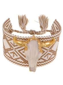 1pc Y2K Western- Cowboy Style Colorful Alloy Bull Head Engraved Horseshoe Cross Tassel Braided Bracelet For Women, Perfect For Everyday Outings, Dates, And Parties. An Elegant Gift For Ladies, Ideal As A Valentine's Day Present For Your Sweetheart - Bull Head Bracelet - View 17