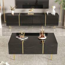 Modern High-Gloss Black TV Cabinet And Coffee Table Set - Black 3 - View 8