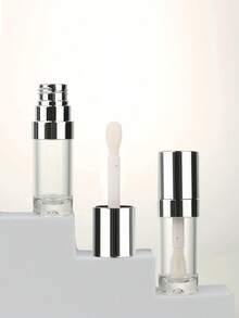 1/3支 8毫升 大号银色空唇彩管 化妆品包装容器 圆形塑料丰唇管 旅行装 - 銀色 - 查看 2