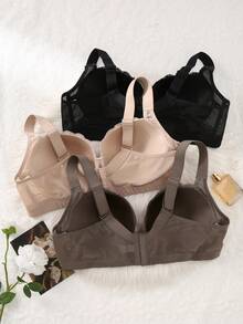 3pcs Plus Size Women's Multicolor Bras, Multifunctional Lift Bras, Comfortable & Breathable, Sexy Uplift, Holiday Gift