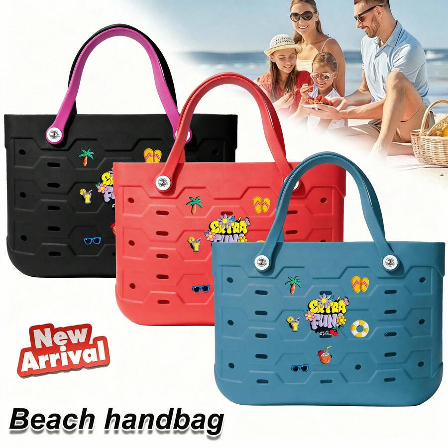 Large-Capacity Women's Rubber Beach Bag, Lightweight And Durable EVA Tote Bag, Large Solid Color Open Design, Large Capacity Travel Bag, Multiple Colors Available, Perfect For Autumn Outfits, Suitable For The Beach, Vacation, Travel, Grocery Shopping, Shopping Basket Bag, School, Halloween, Thanksgiving, Christmas Gift, New Fashionable Women's Backpack Tote Bag.