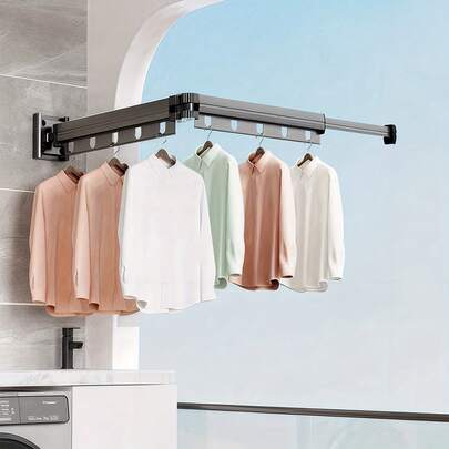 LOVEWE Space-Saving Aluminum Drying Rack - Wall-Mounted Telescopic, Heavy-Duty (Gray) | Christmas Bathroom/Laundry Room/Balcony Gift