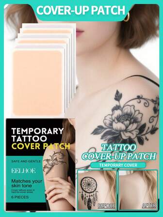 EELHOE One Box Contains 6 Tattoo Cover-Ups, Temporary Tattoo Patches, Birthmark Concealer Patches, Invisible Patches, Thin And Breathable Scar Patches, Waterproof Patches That Gently Adhere To The Skin, Convenient For Travel, And Waterproof Technology Ensures Stable Coverage, Meeting The Needs Of Various Scenarios.