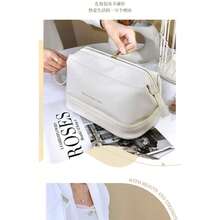 Bolsa Necessaire Feminina para Maquiagem e Cosméticos Couro PU Maleta De Grande Capacidade Portátil Viagem - Bege - Visão 6