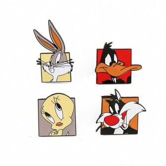 Warner Bros 1/4 Pcs Creative Cartoon Brooch Set Cute Duck Bugs Bunny Enamel Pin Backpack Clothing Jewelry Metal Badge Accessories Gift For Friends