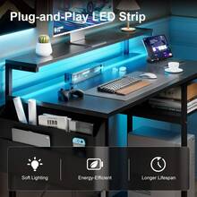 DLONGONE Office Computer Desk With LED Light, 100*48cm Office Table With Monitor Stand For Home/Office Use, Corner Desk With Large Storage Bag And Height Adjustable Storage Shelf, Remote Worker,Black - Black - View 3
