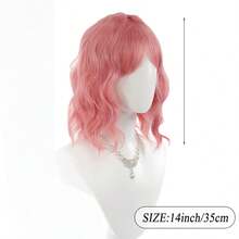 Peluca sintética premium resistente al calor con ondas cortas y flequillo | Opciones de multicolor | Pieza de cabello rizado de media longitud con aspecto natural para cosplay y estilo diario - Multicolor - Ver 6