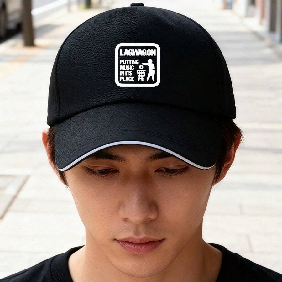 A fashion cap with the logo of "LAGWAGON PUTTING MUSIC IN ITS PLACE" in black large head around low cap fashionable sports Baseball cap ball cap visual duck cap baseball cap unisex low cap graphic print small head around snapback cap Duckville cap breathable retro snapback - ブラック - チェックする 1