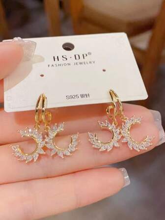 1 Pair Elegant & Fashionable 925 Sterling Silver Cubic Zirconia Wheat Ear Studs, Chic Accessories For Women, Suitable As Valentine's Day Gift