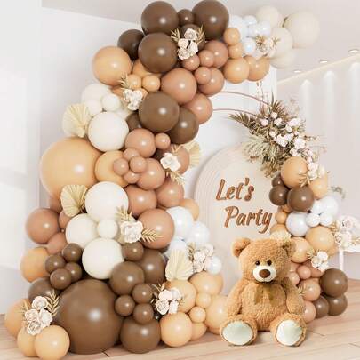 100 piezas Kit de arco de guirnalda de globos color marrón, tonos de piel marrón café, marfil, marrón bohemio y neutro, adecuado para decoración de fiesta de baby shower de oso de peluche en el bosque, cumpleaños en la selva