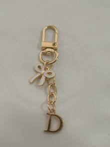 1pc White Exquisite Bow Tie Capital A-Z Letter Keychain Pendant Suitable For Bags, Backpacks, Car Key Pendants, Graduation Season, School Season, Small Gifts For Each Other, Suitable For Handbags, Backpacks, Keys,