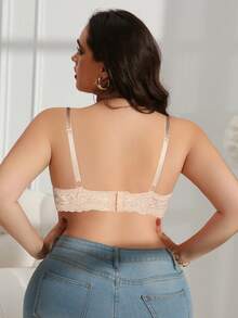 Sujetador con aros de encaje beige talla grande MIMILEMON - Levanta y realza la cintura lateral, copa de cobertura total transpirable, soporte todo el día, curvas con confianza - Beis - Ver 8