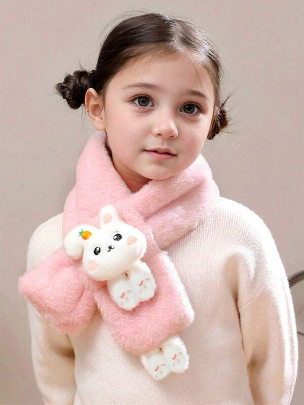 1 szt. Dziecięcy ocieplacz na szyję z królikiem w kreskówkowym stylu, chłopcy i dziewczęta, jesień/zima, pluszowy, sztuczny królik, jednolity kolor, odpowiedni na zewnątrz, modny, wszechstronny, chroniący przed zimnem
