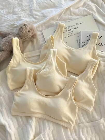 Adolescent Girls' Cotton U-Shaped Camisole Bra, Seamless Wireless Bralette For Teens, Sports Bra For Developing Breasts