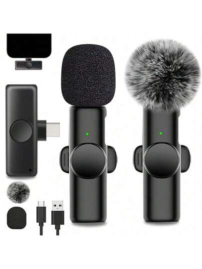 Wireless Lavalier Microphone For Phone TypeC Lapel Mics Plug-Play 2.4G Ultra-Low Delay Built-In Noise Reduction Chip Working Time For Video Recording Interview Podcast Vlog