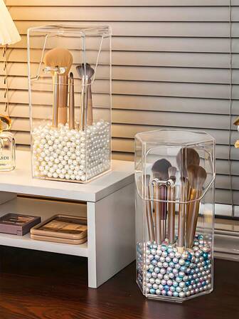 Transparent Dustproof Makeup Brush Storage Tube; Creative Cosmetics Storage; Wedding Accessory Storage; Exquisite Storage For Brooches, Hair Accessories, And Small Items; Keeps Wedding Accessories And Makeup Neat And Organized.