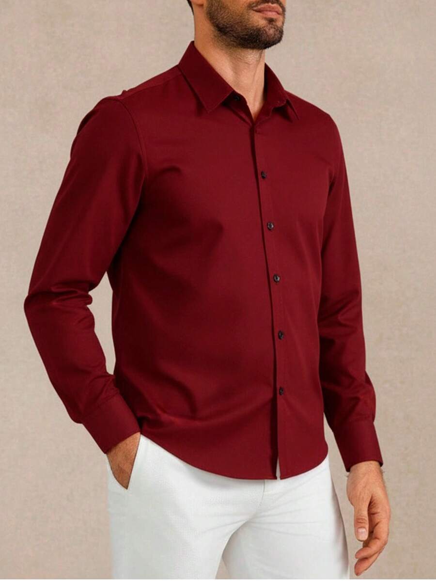 Camisa hombre IMAPALA manga larga casual elegante con botones y cuello clásico SLIM FIT | camisa hombre, camisa manga larga, camisa elegante, camisa casual, camisa botones, camisa cuello clásico, camisa moderna, camisa versátil, camisa ligera, camisa formal hombre - Rojo - Ver 1