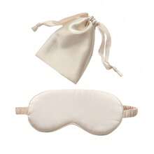 1 Set de Máscara para Ojos de Seda Artificial Doble Cara, Máscara para Dormir Bloqueadora de Luz Transpirable con Bolsa de Tela - Champán - Ver 1