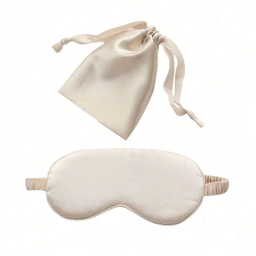 1 Set de Máscara para Ojos de Seda Artificial Doble Cara, Máscara para Dormir Bloqueadora de Luz Transpirable con Bolsa de Tela - Champán - Ver 1