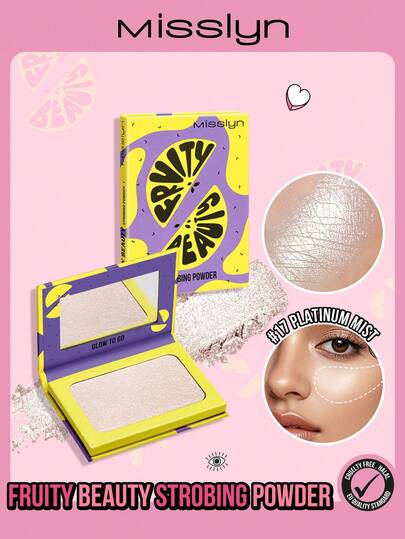 Misslyn MISSLYN-Fruity Beauty Strobing Powder, Brighten,Makeup Shimmer Illuminate Cosmetic, Silver Glitter Highlighter, Face Illuminator Highlighter, Shimmer, Pigment Rich & Silky Formula, Natural Glow, Illuminator Highlighter