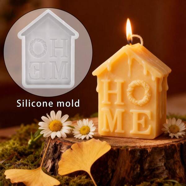 1pc DIY Home House Resin Mold, House Candle Holder Plaster Silicone Mold