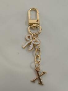 1pc White Exquisite Bow Tie Capital A-Z Letter Keychain Pendant Suitable For Bags, Backpacks, Car Key Pendants, Graduation Season, School Season, Small Gifts For Each Other, Suitable For Handbags, Backpacks, Keys,