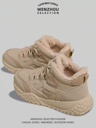 Botas de nieve con suela gruesa para mujer, botas de cuero forradas y engrosadas para mujer, zapatillas impermeables y antideslizantes