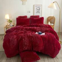 Plush Shaggy Duvet Cover Set, Ultra Soft Fluffy Bedding Sets 3 Pieces (1 Fuzzy Comforter Cover + 2 Pillow Cases), Zipper Close (, Pink), Luxury Bedding - Red - 查看 12