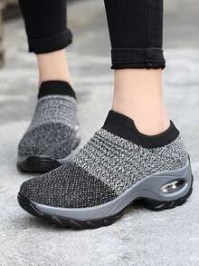 Women Two-Tone Walking Shoes,  Cushioning Casual Sports Shoes, Height-Increasing Sneakers