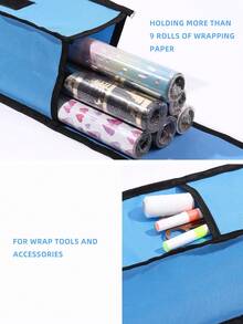 1 pieza Bolsa de almacenamiento de papel de regalo impermeable de tela Oxford azul - Plegable, resistente a arañazos, a prueba de polvo, bolsa de almacenamiento de rollos de papel de regalo de Navidad con asa - Azul - Ver 3