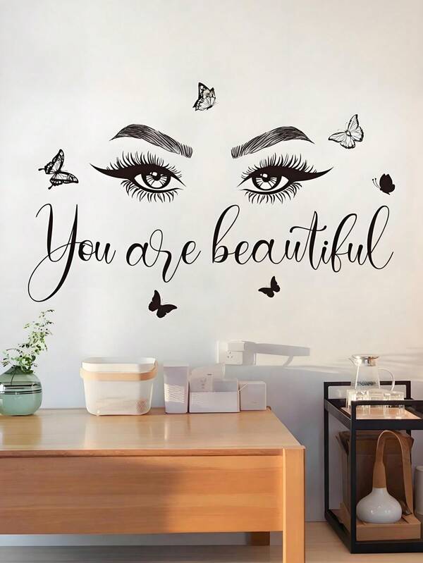 Calcomanías de pared "Ojos Hermosos" - Pegatinas de pared de pestañas de vinilo para salón de belleza y sala de maquillaje - Decoración de pared PVC extraíble con efecto negro - Estética nórdica