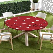 Water-Resistant Round Tablecloth With Elastic Edge For 40-44" Tables - Love-gheart Red - View 3