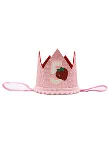 Strawberry Pattern Crown Birthday Party Hat, Handmade Glued Rainbow Crown Hat With Numbers 1, 2, 3, 4, 5, 6, 7, 8, 9 For Holiday Events, Party Decorations, Birthday Party Hat - Baby Pink - View 18