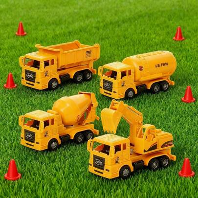 1pc Construction Vehicle Model Toy Set, Including Bulldozer, Mixer Truck, Oil Tanker, Excavator, Inertial Push & Pull Toy Cars, Suitable For Boys, Girls, Christmas, Halloween, Birthday Gifts