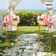 10-Piece Gold Modern Flower Stands For Weddings & Parties - DIY Decoration W/Stable Rectangular Base, Easy Assembly & Storage, High-Quality Iron Frame (60cm, 11lbs Capacity) - Gold - View 3