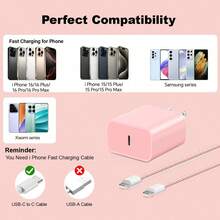 Bộ 2 cáp sạc nhanh USB-C di động kèm 1 cáp USB-C sang Type-C bện nylon dài 3.3ft/6.6ft, bộ sạc nhanh, dây cáp dữ liệu sạc nhanh, bộ sạc du lịch tương thích với iPhone 17/16/15/Pro/Pro Max, tương thích với điện thoại Galaxy S25/S24/S23/S22/S21/S20/Ultra/Note 20/10, công suất đầu ra cao. - Xem 2