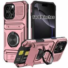 Funda de Teléfono Genial para iPhone 17 Air/16e/15/14/13, Pro, Pro Max, Plus, Múltiples Colores Disponibles, Viene con Soporte de Metal y Portatarjetas Invisible, Carcasa Dura de PU + Interior de Goma Suave, Protección de Doble Capa para Mejor Resistencia a Caídas - Rosa - Ver 4