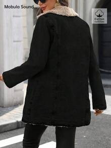 Mobula Sound# 时尚休闲商务牛仔夹克，带保暖内衬，中长款，适合秋冬季穿着 - 黑色 - 查看 9