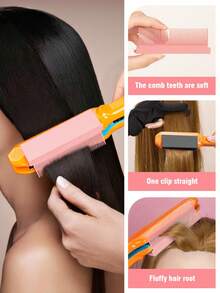 1pc High Temperature Resistant Carbon Fiber Hair Straightener, Self-Adhesive Hair Straightening Styling Clamp, Hair Salon & Home Use Hair Straightener Comb - Multicolor - View 2
