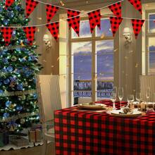 1/4pcs Christmas Red & Black Plaid Disposable Plastic Tablecloth, 54 X 108 Inch Rectangular Tablecloth, Suitable For Lumberjack Theme, Picnic, Birthday, Christmas Party Decoration