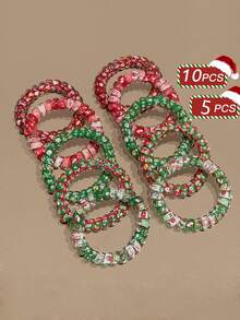 5个/套 多色心形发圈，适合日常佩戴，可扎马尾辫，可作发饰。