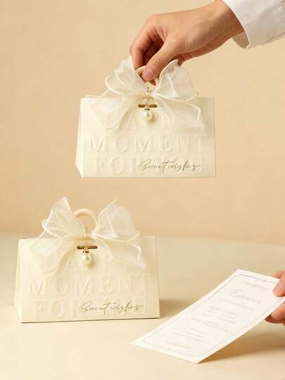 10 sets - Cajas de regalo blancas para envolver regalos, cajas de embalaje de regalo para el Día de San Valentín, envoltura de regalos de Año Nuevo, fiestas, bodas, despedidas de soltera, damas de honor... Cajas de envolver regalos a granel para manualidades, incluye colgante de perlas, anillo de madera para tirar, cinta