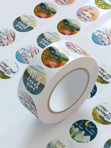 500pcs Inspirational Literary Phrases Stickers Beautiful Scenery Decals For Laptops Suitcase Water Bottle Phone Gift Box Envelope Sealing Label Stickers - Multicolor - View 3