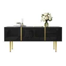 Modern Black Coffee Table With High-Gloss Finish And 2 Drawers - Black - View 4