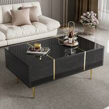 Modern Black Coffee Table With High-Gloss Finish And 2 Drawers - Black - View 7