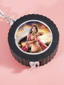 1pc Mini Tire Shaped Retractable Ruler, DIY Customizable Logo/Text, Practical Small Gift For Promotions And Events, Dual Metric & Imperial Scale, Accurate 1m Tire Shaped Ruler Keychain, Heat Transfer Printing - Black - View 2