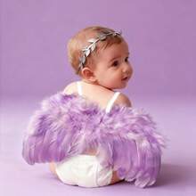 Zestaw rekwizytów do fotografii noworodkowej – regulowane skrzydła anioła + opaska na głowę z srebrnymi żyłkami, wielokolorowe pióra, odpowiedni dla noworodków, na obchody 100. dnia życia, do fotografii tematycznej, prezent na baby shower